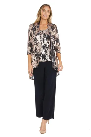 3PC Metallic Patterned Pantsuit Navy/ Rose Gold