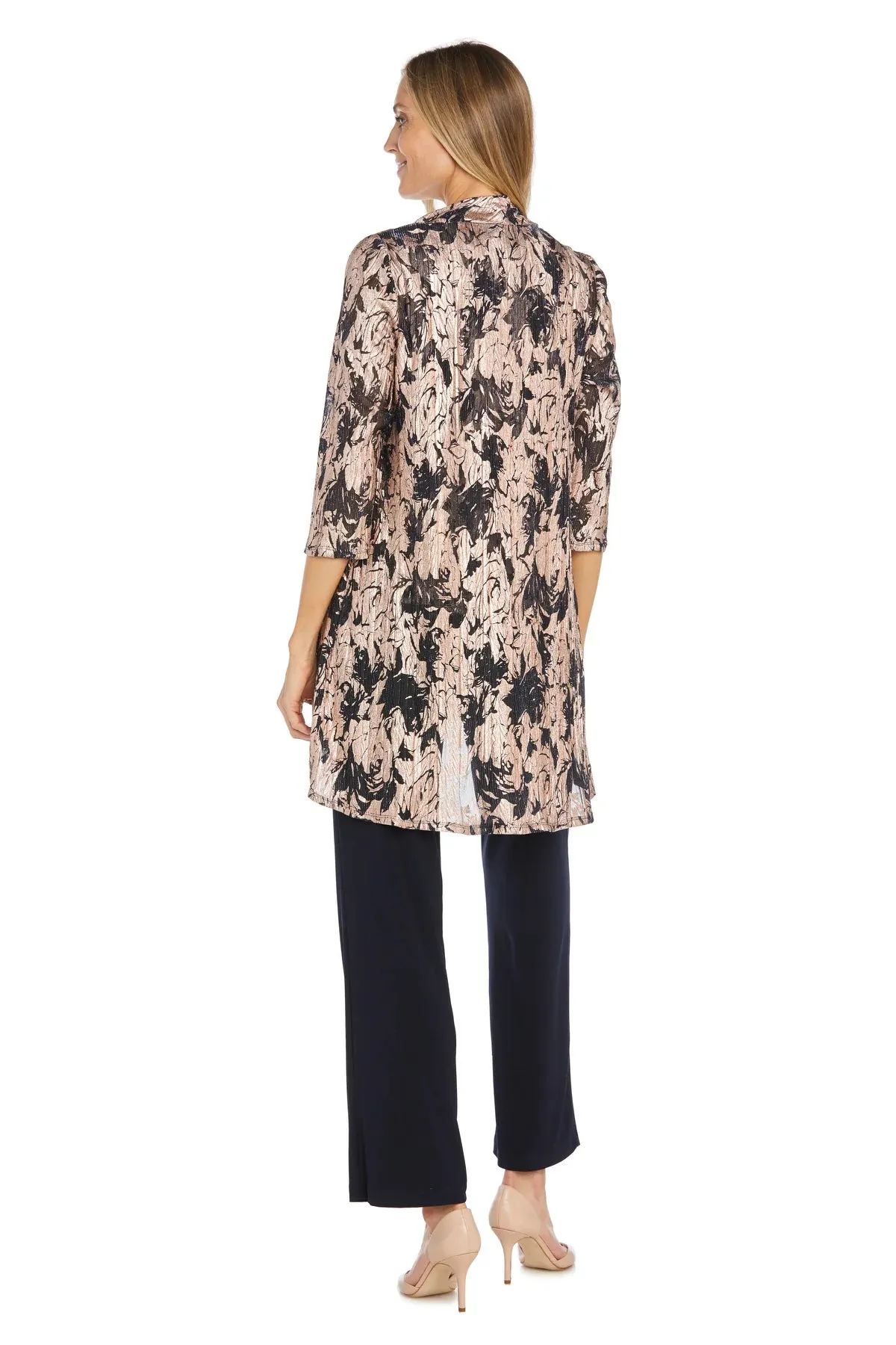 3PC Metallic Patterned Pantsuit Navy/ Rose Gold
