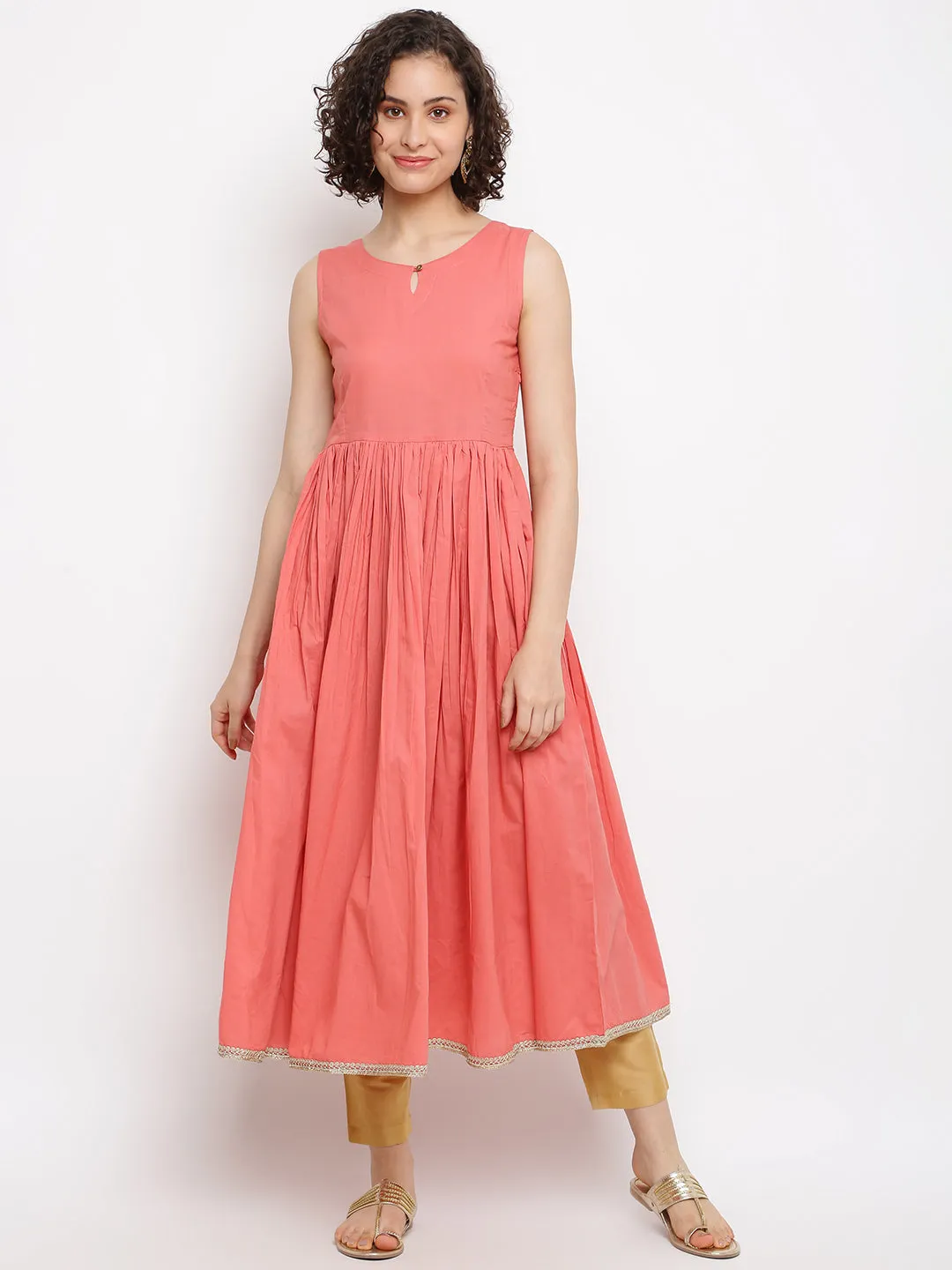 A-line Coral Kurta With Jacket