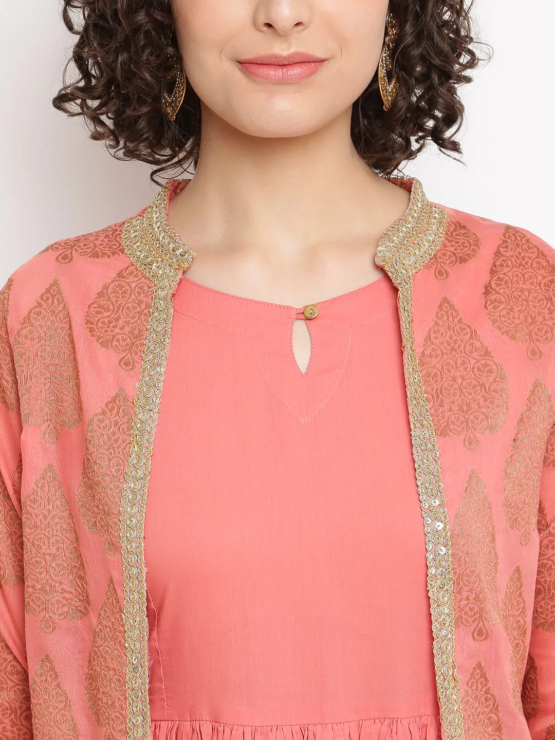 A-line Coral Kurta With Jacket
