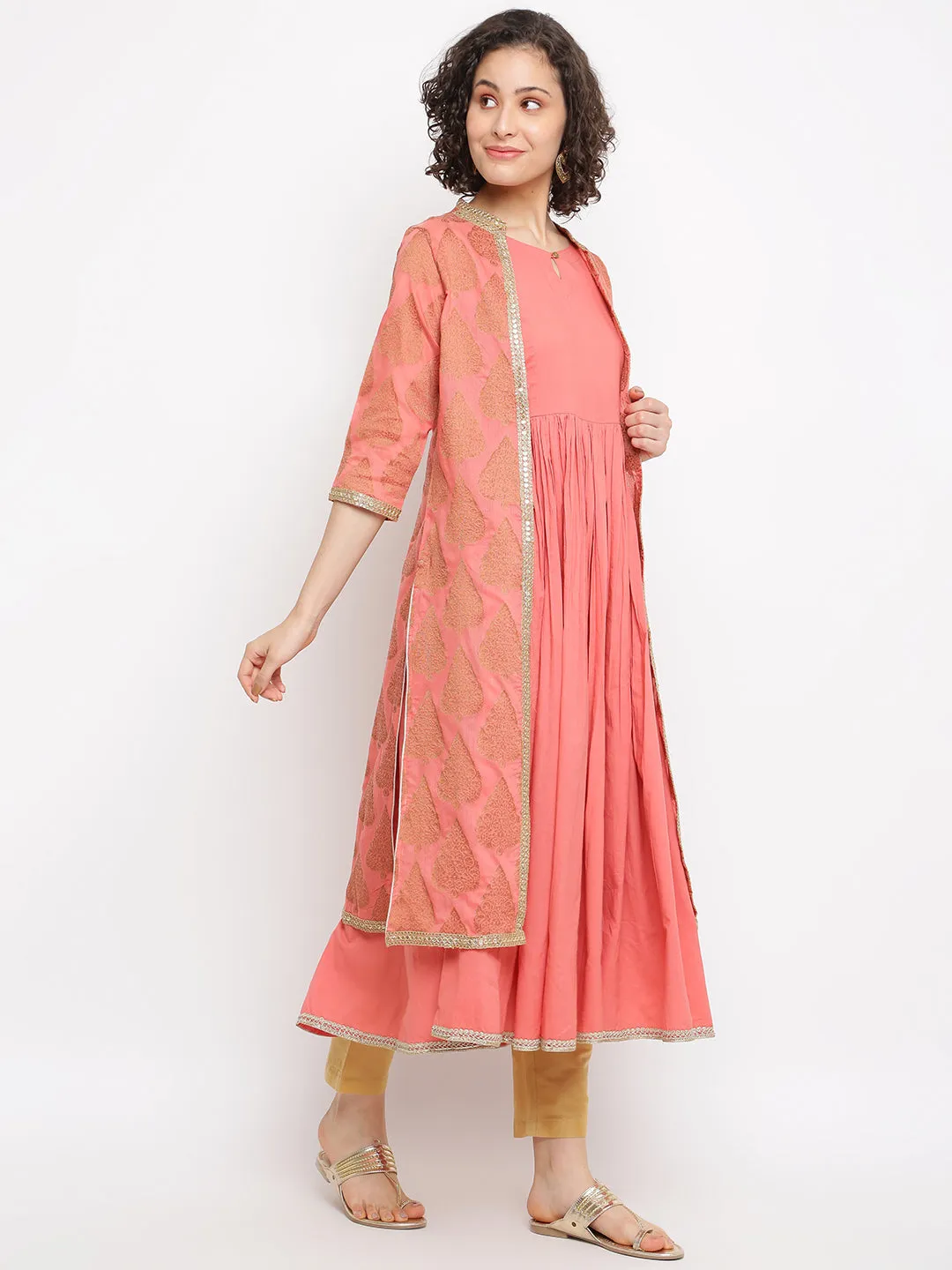 A-line Coral Kurta With Jacket