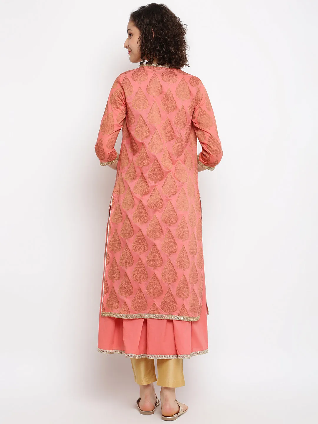 A-line Coral Kurta With Jacket