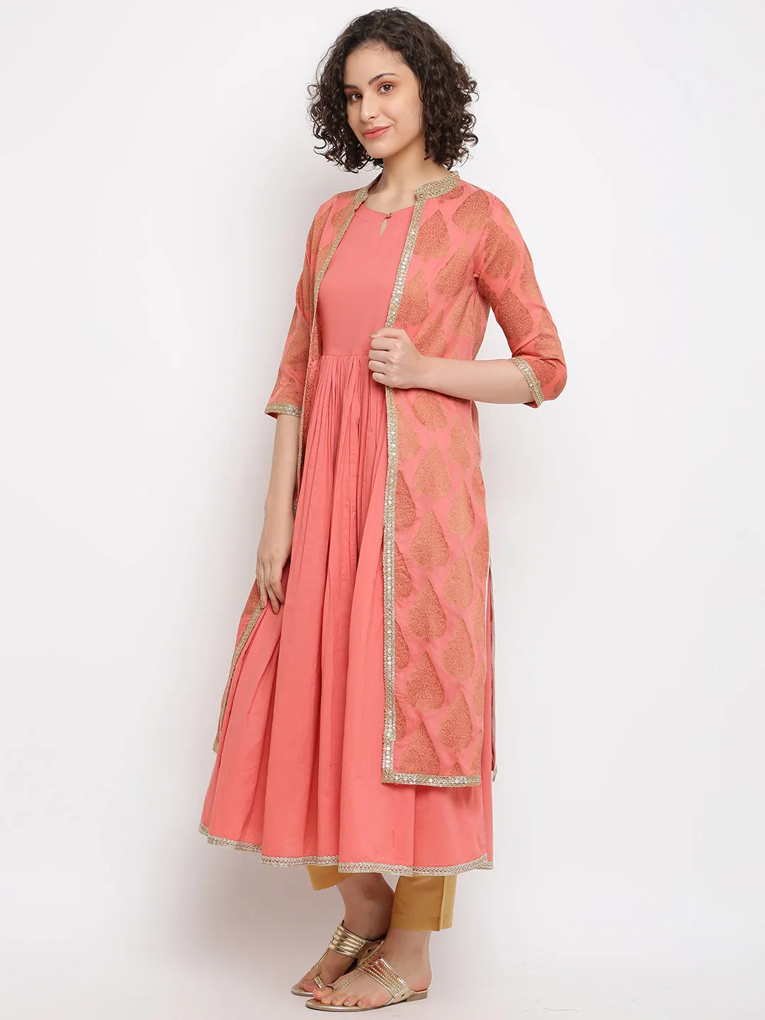 A-line Coral Kurta With Jacket