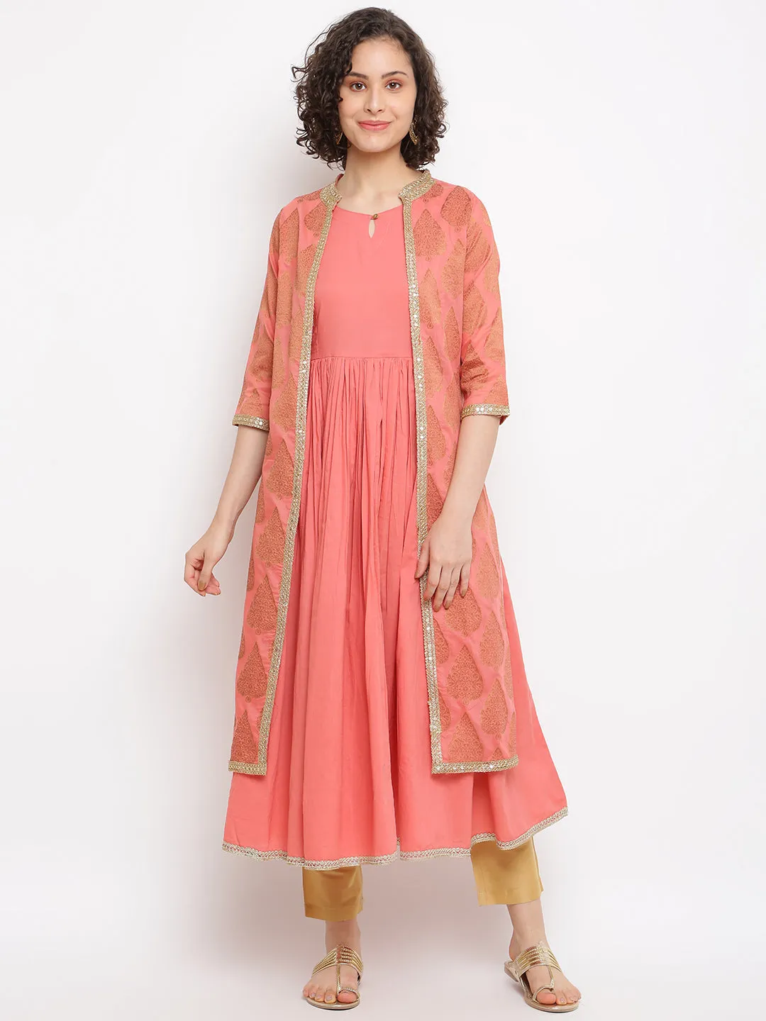 A-line Coral Kurta With Jacket