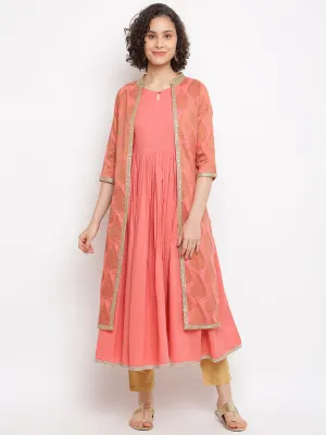 A-line Coral Kurta With Jacket