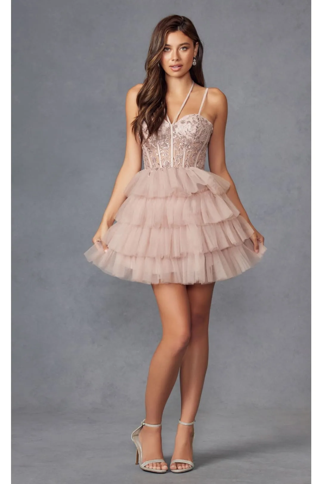 Buff Bridesmaid Dresses-Inexpensive Applique Short Juliet JT923S
