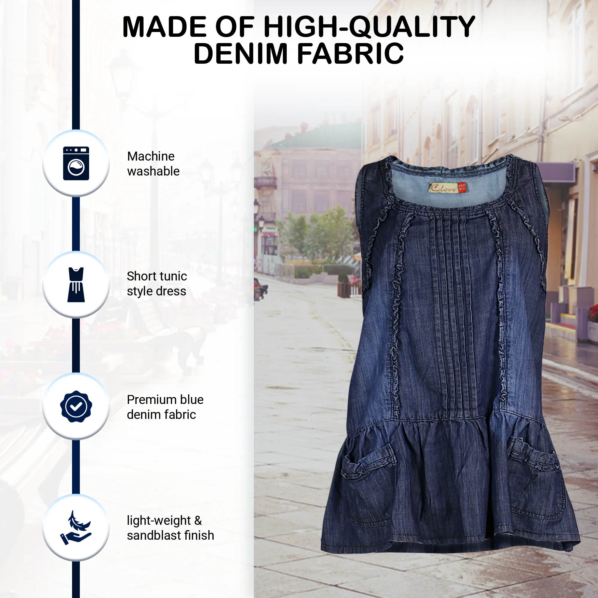 Clove Jeans Denim Sleeveless Short Dress Feminine Tunic Dress Plus Size 10-26