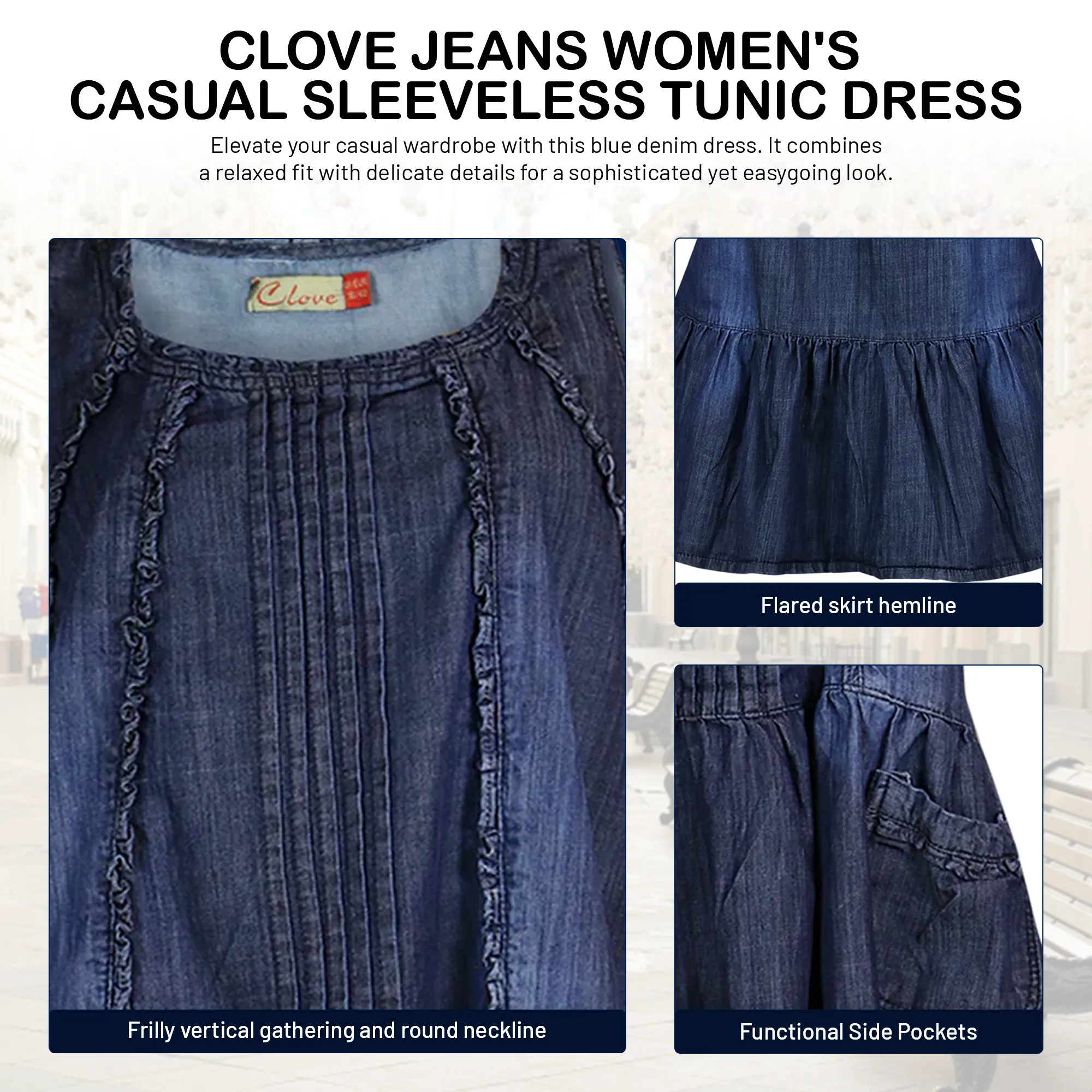 Clove Jeans Denim Sleeveless Short Dress Feminine Tunic Dress Plus Size 10-26