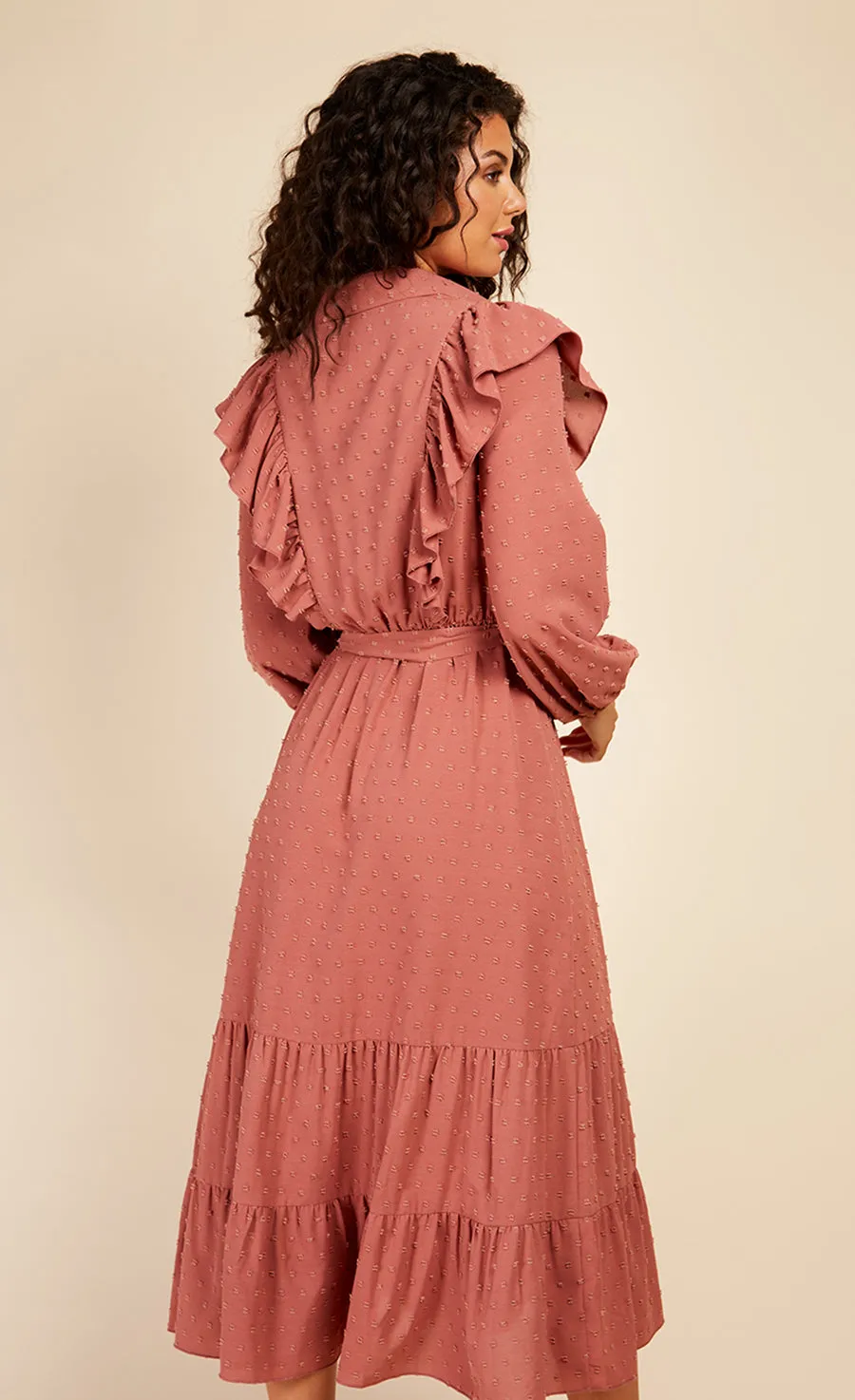 Coral Rose Dobby Spot Midaxi Shirt Dress