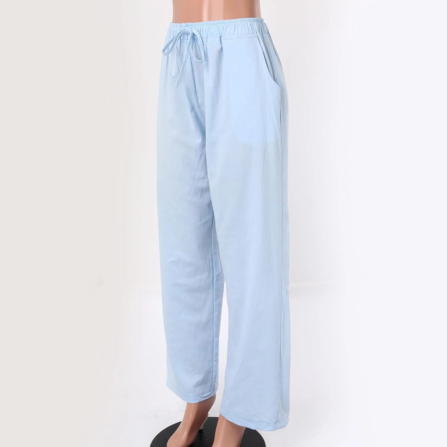 Cute Summer Pants For Women 2024 High Waist Business Pants Linen Wide Leg Sweatpants Palazzo Trouser with Pocket