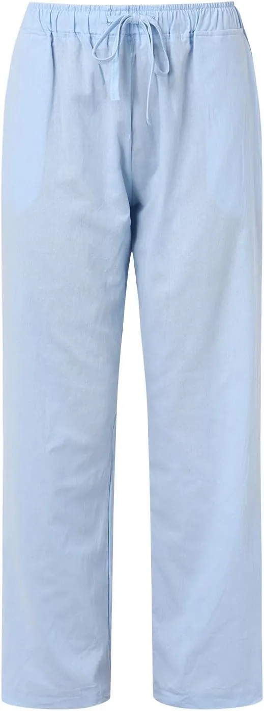 Cute Summer Pants For Women 2024 High Waist Business Pants Linen Wide Leg Sweatpants Palazzo Trouser with Pocket