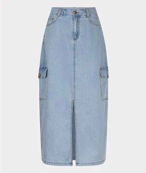 Denim Cargo Midi Skirt