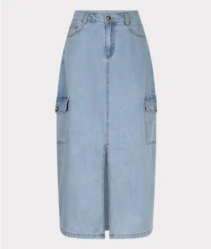 Denim Cargo Midi Skirt