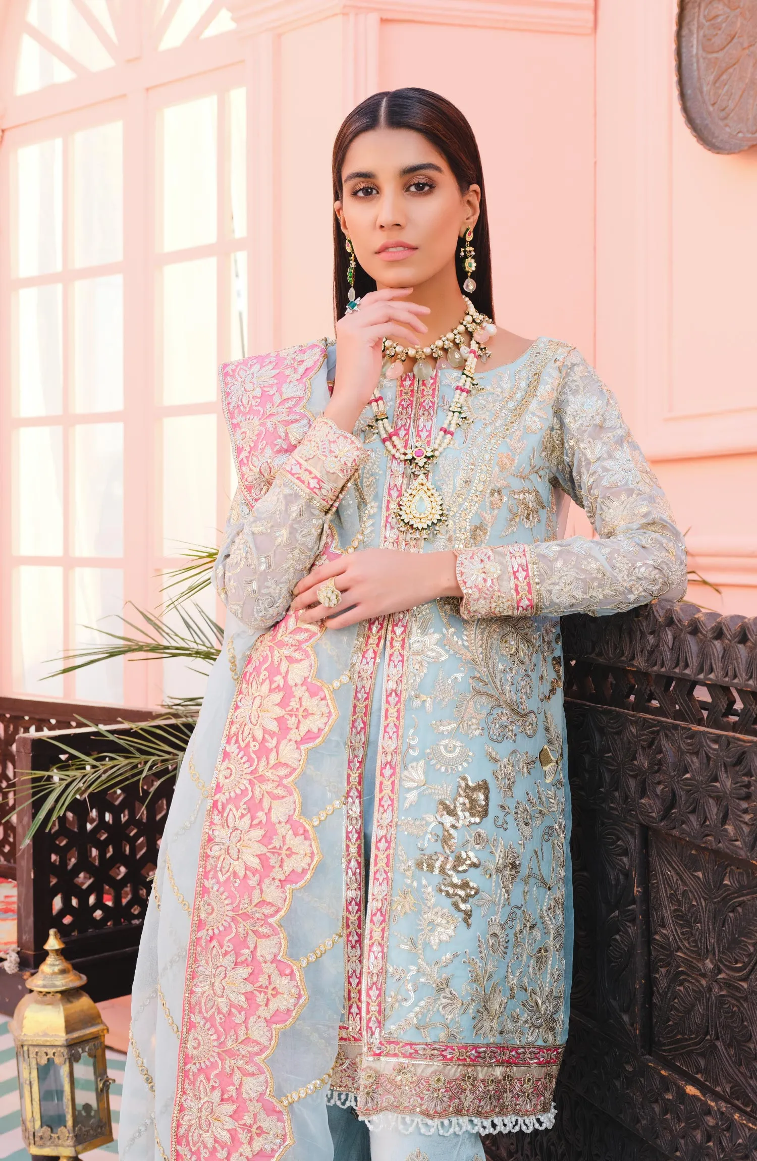 Elegant Fancy Pakistani Dress in Sky Blue Shade #PF392