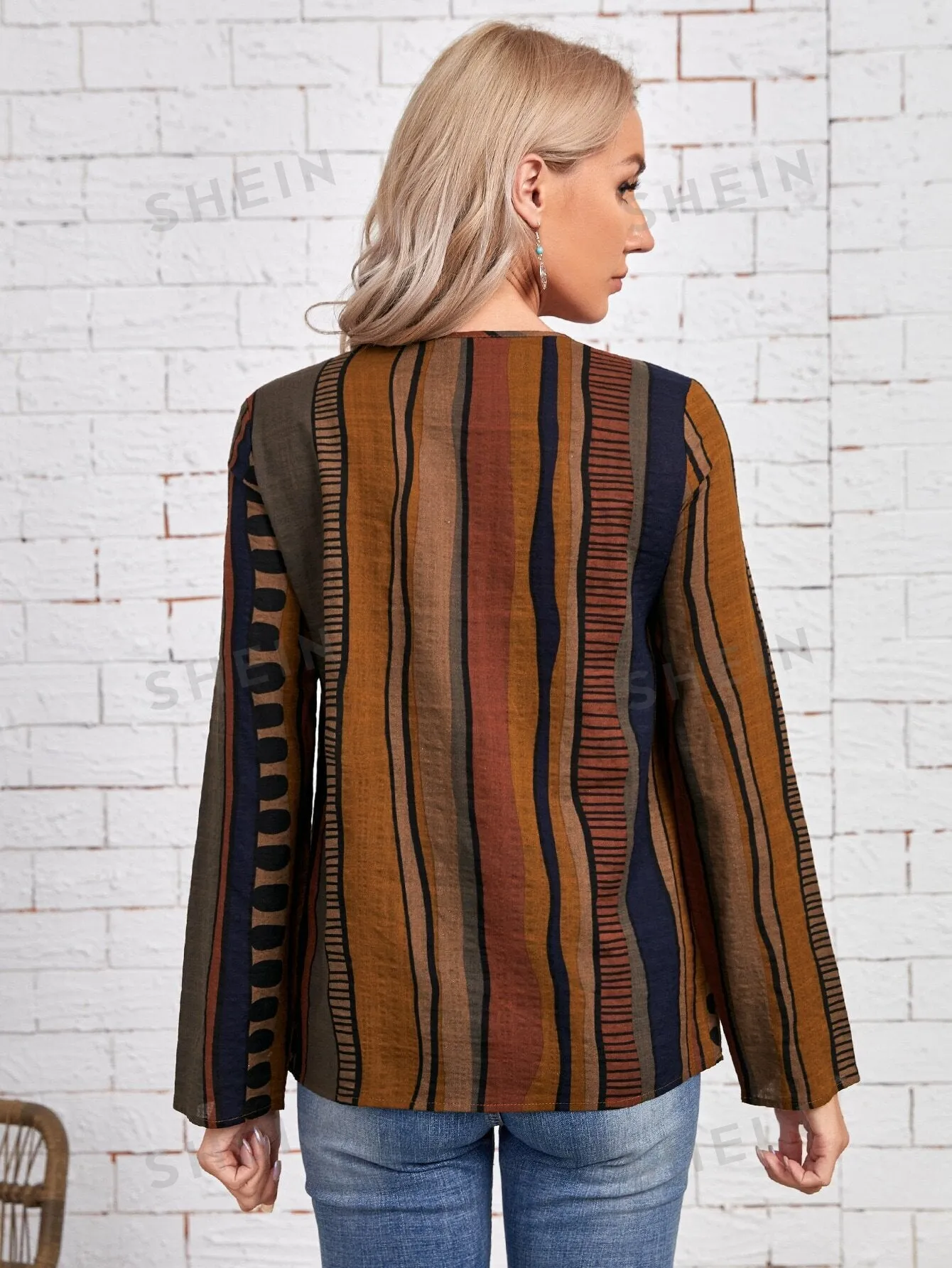 EMERY ROSE Striped & Geo Print Blouse