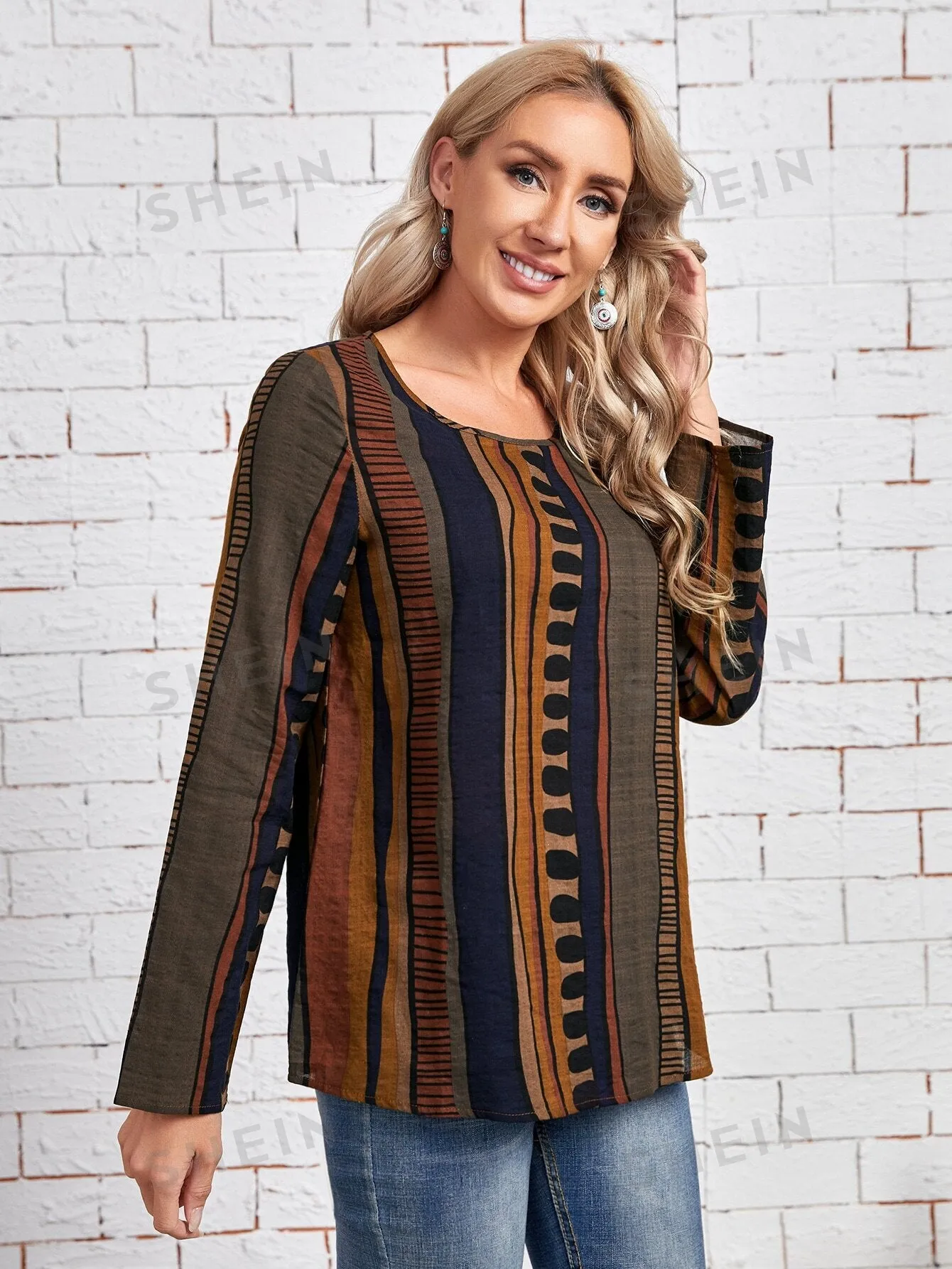 EMERY ROSE Striped & Geo Print Blouse