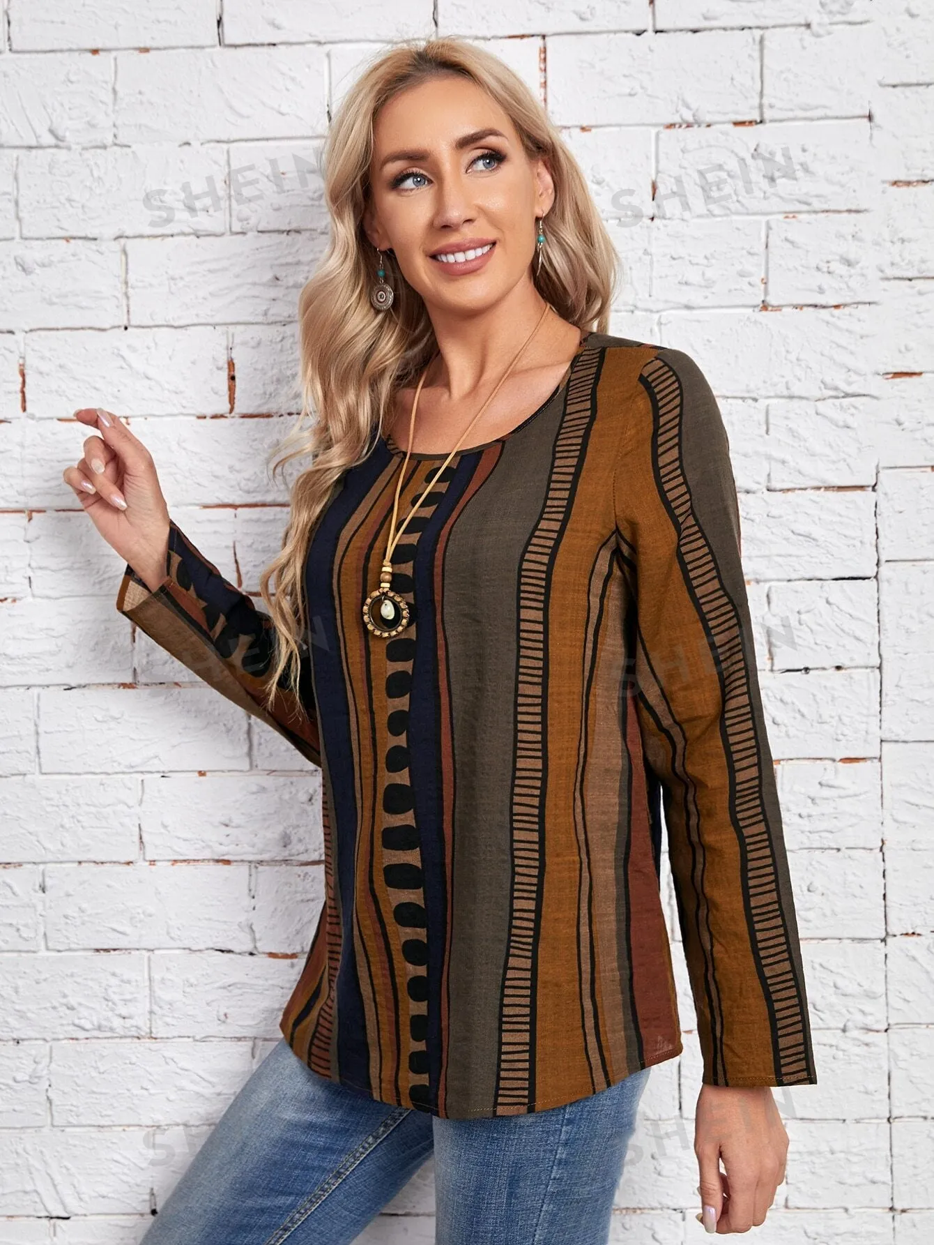 EMERY ROSE Striped & Geo Print Blouse