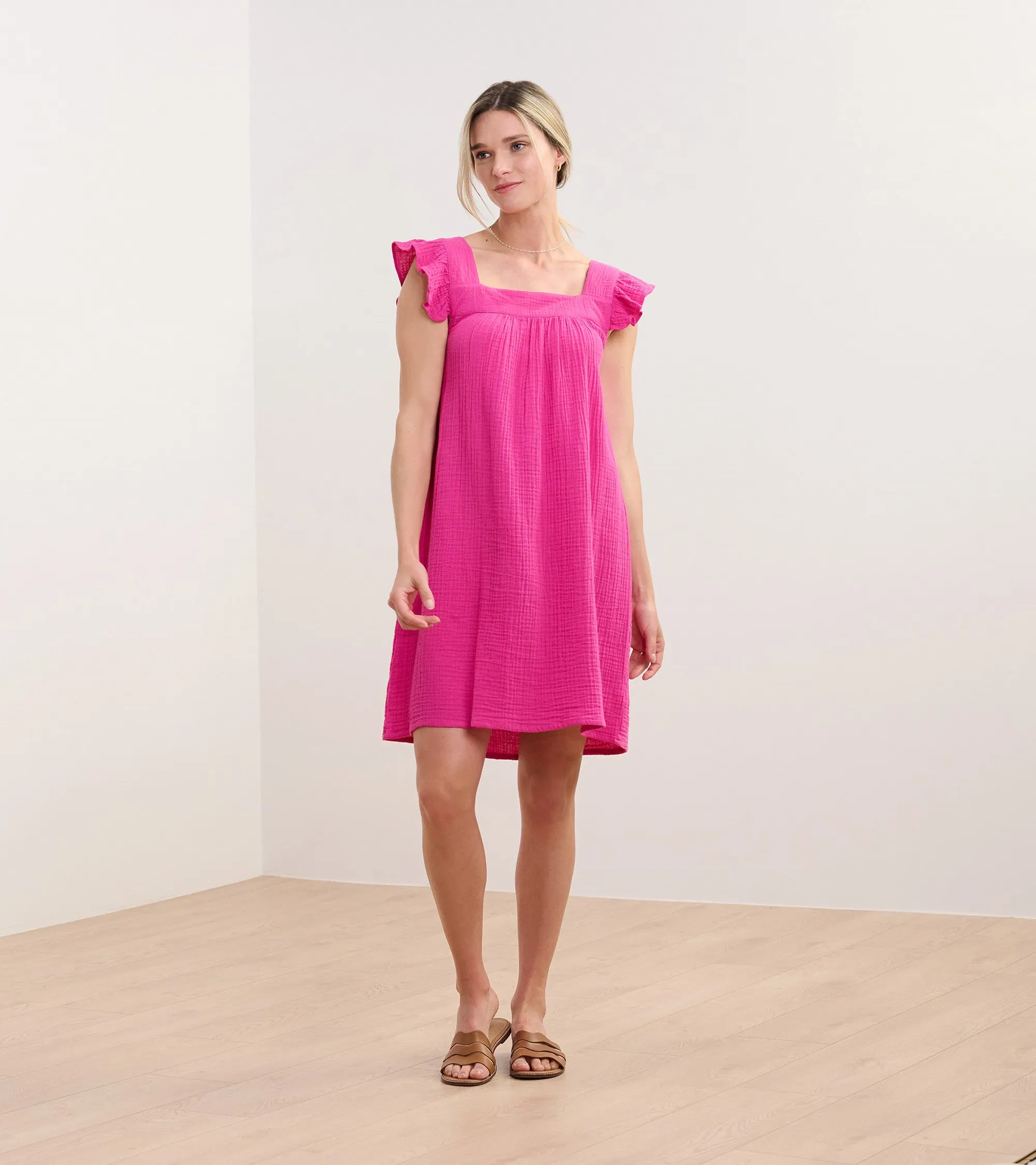 Flutter Sleeve Dress - Fuchsia