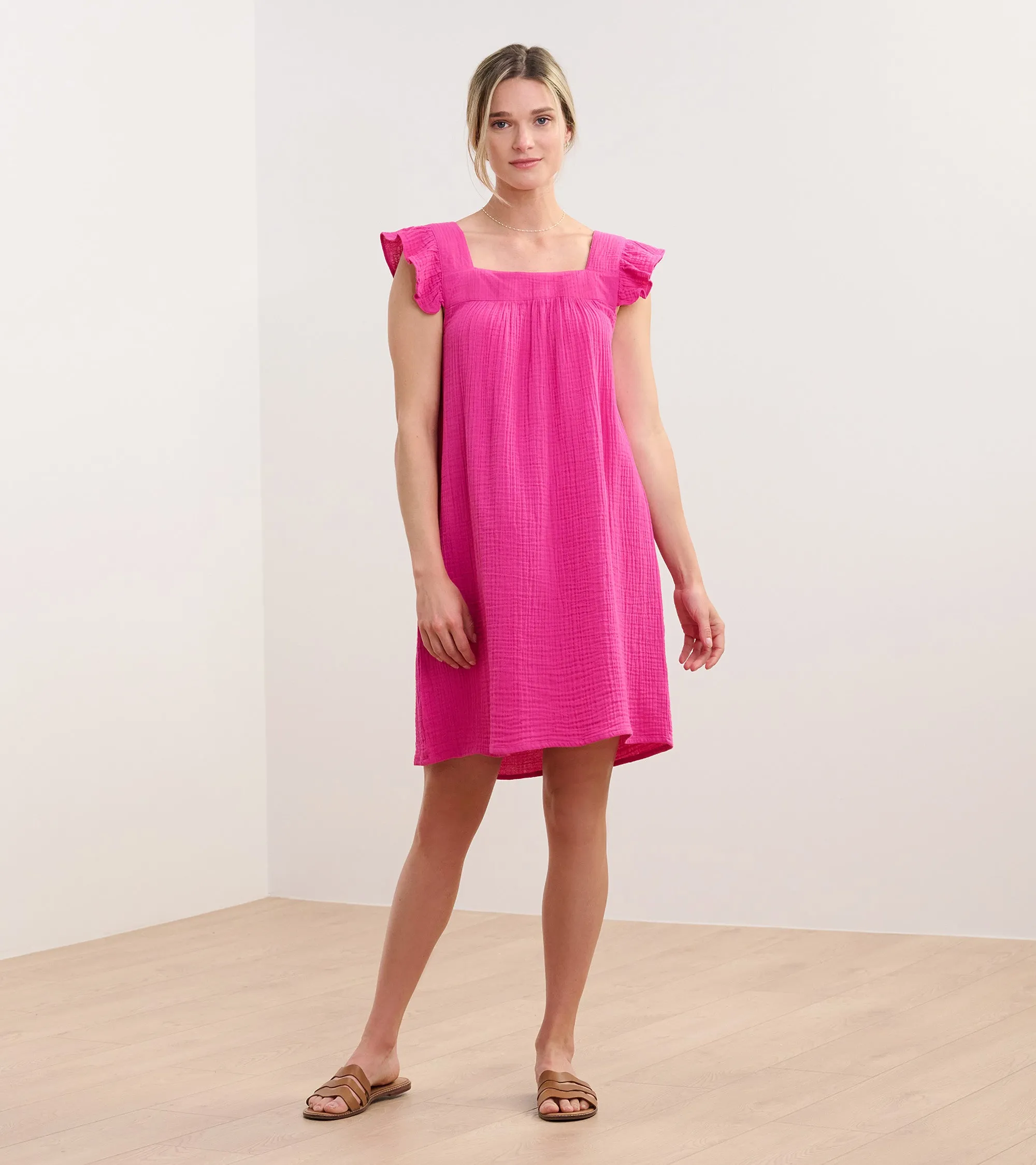 Flutter Sleeve Dress - Fuchsia