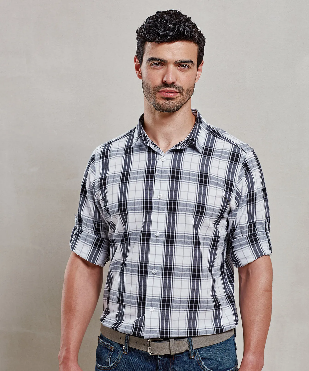 Ginmill check cotton long sleeve shirt | Black/White