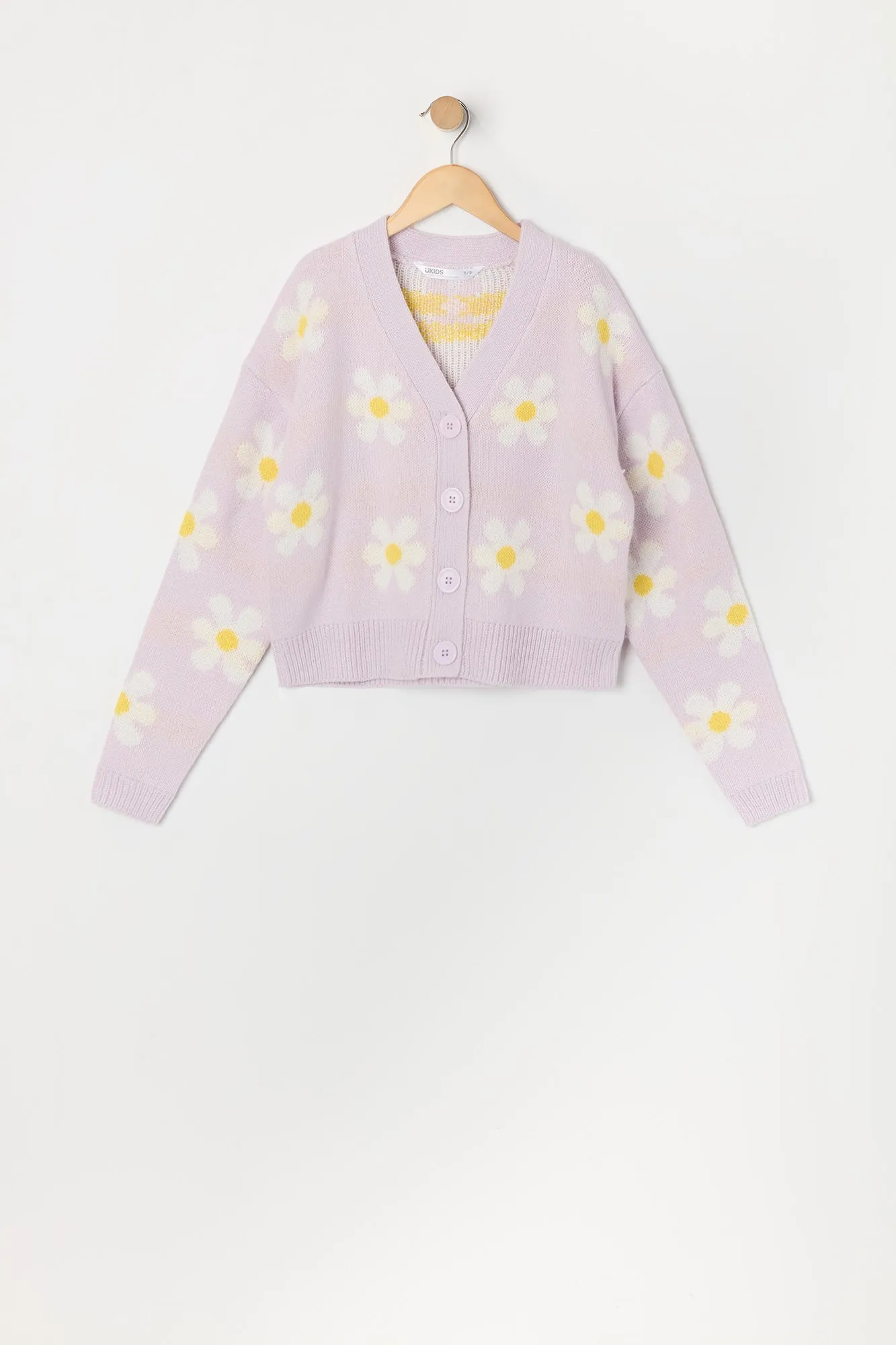 Girls Pattern Knit Button Up Cardigan