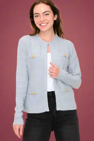 Gold Button Sweater Jacket - Grey