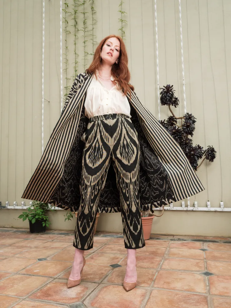 Hand-Woven Silk Ikat Trousers -Zulfiya - 'Charming'