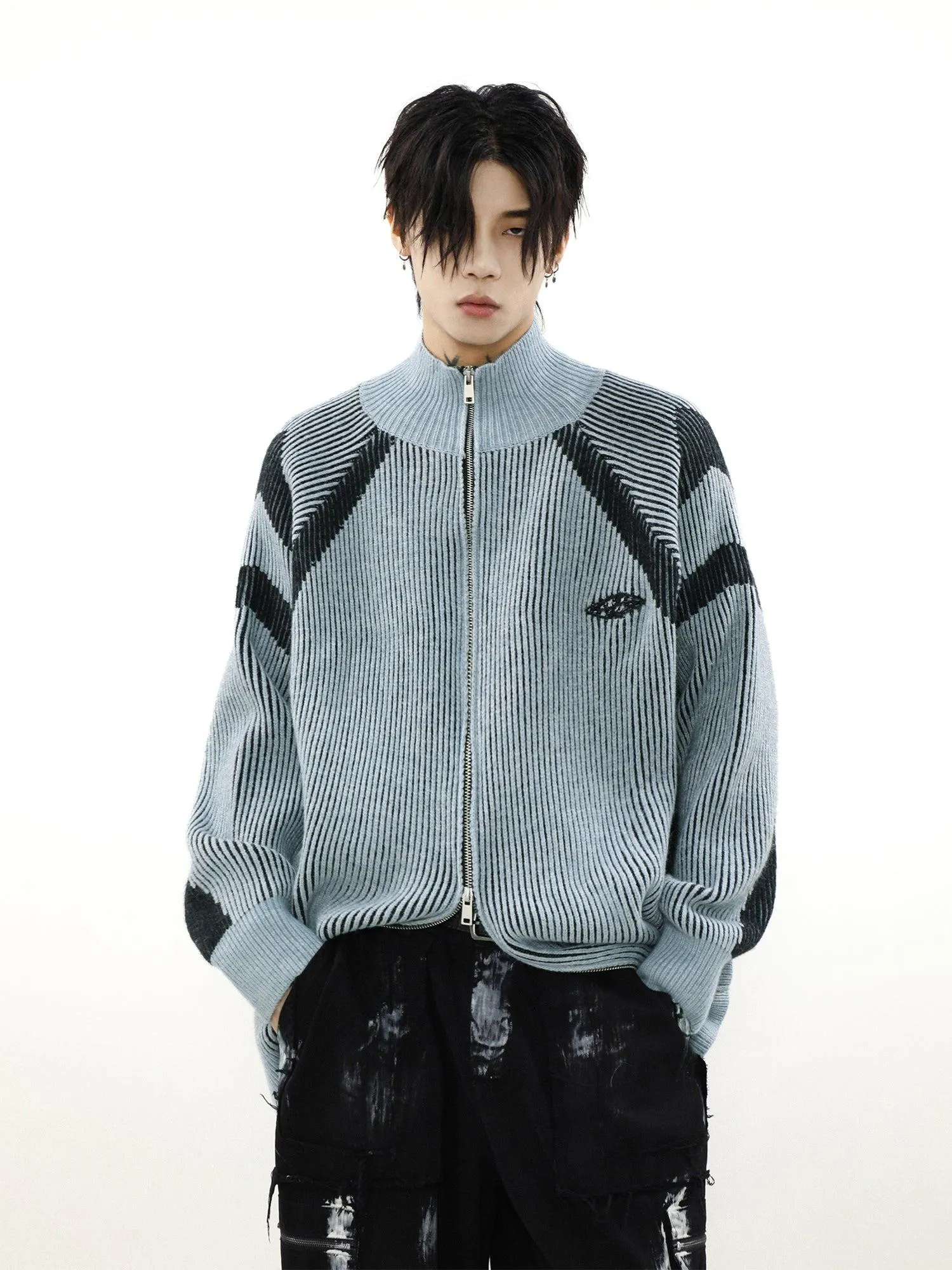 High-Neck Oversize Knit Cardigan