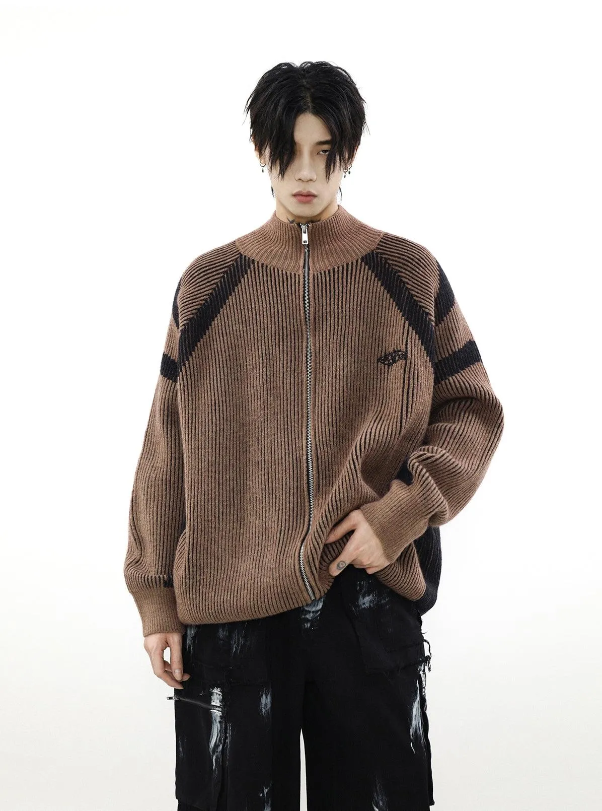 High-Neck Oversize Knit Cardigan