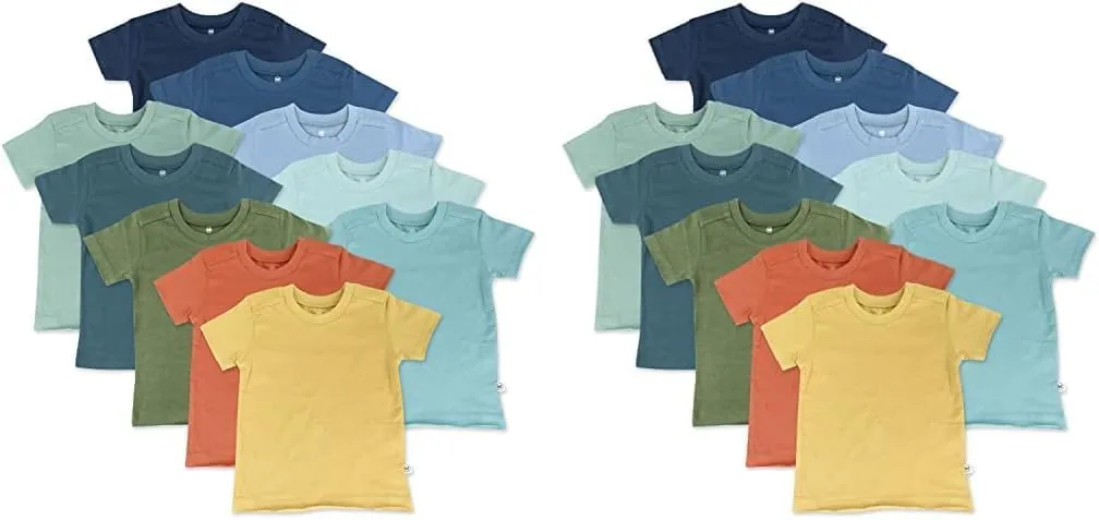 HonestBaby Multipack T-Shirt 100% Organic Cotton Infant Baby, Toddler, Little Kids Boys, Girls, Unisex, 20-Pack Rainbow Gems Blues, 3T