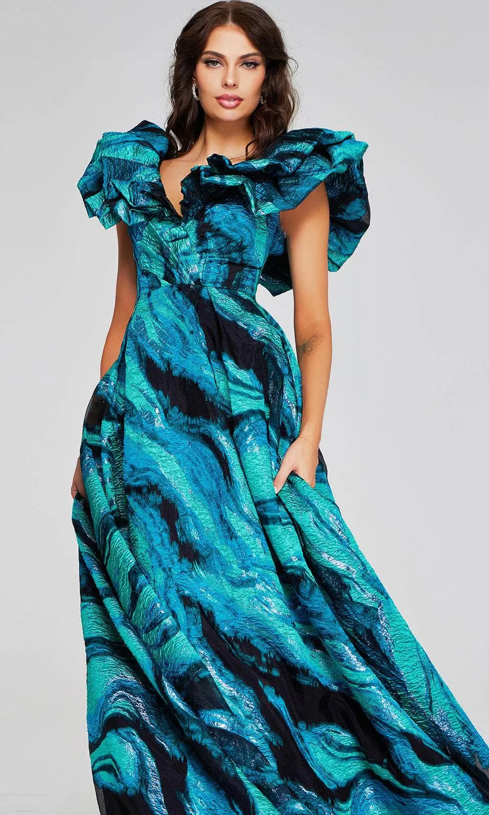 Jovani 40696 - V-Neck Prom Gown with Ruffle Sleeves