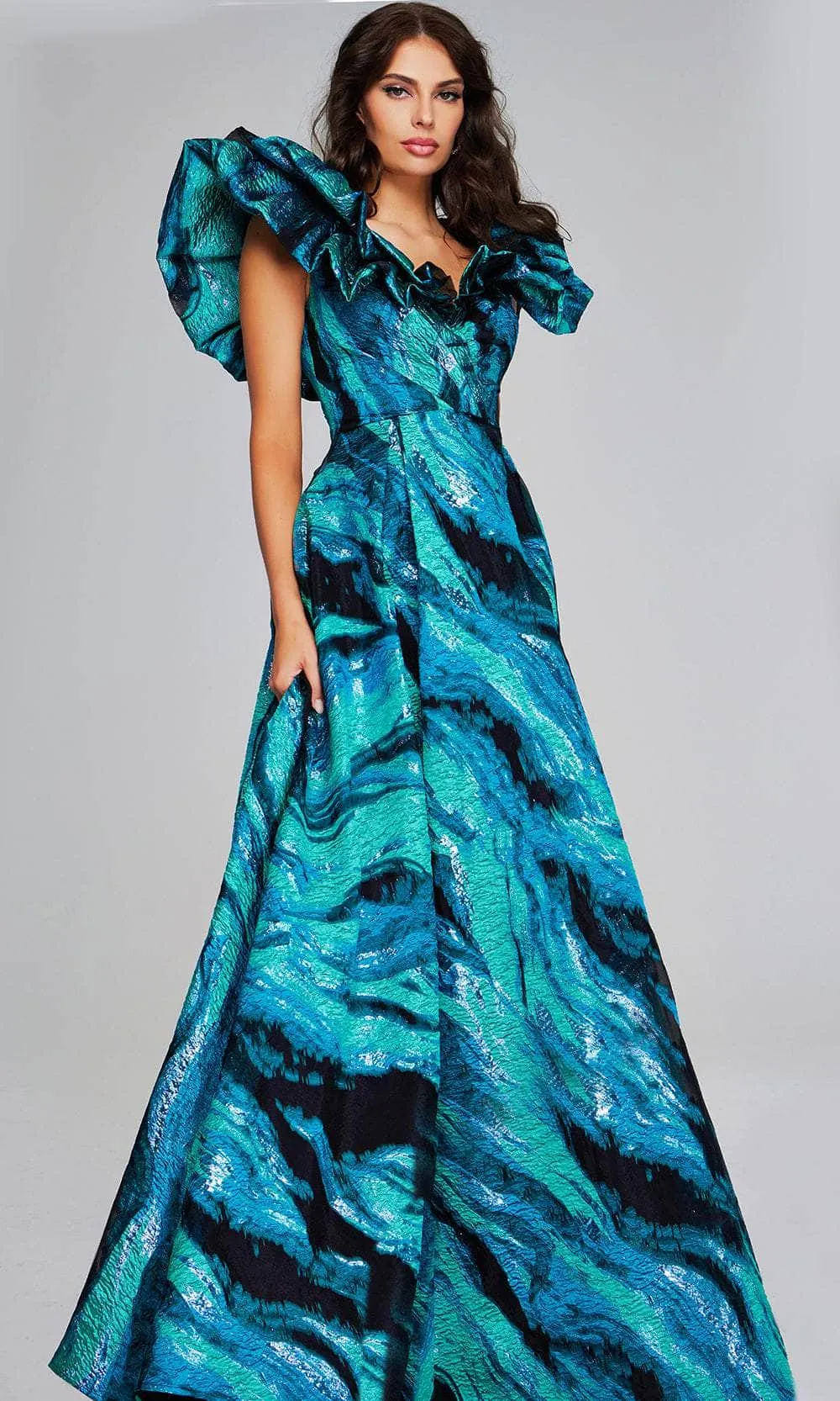 Jovani 40696 - V-Neck Prom Gown with Ruffle Sleeves