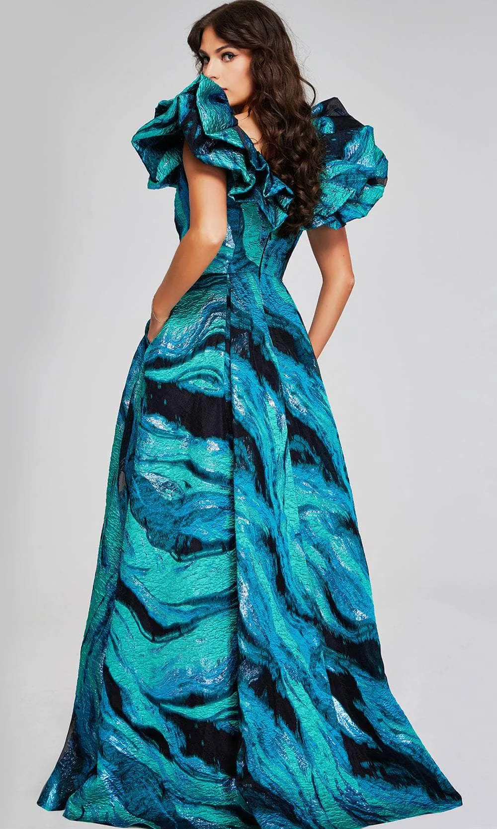 Jovani 40696 - V-Neck Prom Gown with Ruffle Sleeves