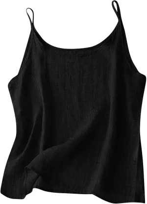 Linen Tops for Women Camisole Spaghetti Strap Tank Top Loose Casual Breathable Cotton Summer Shirts