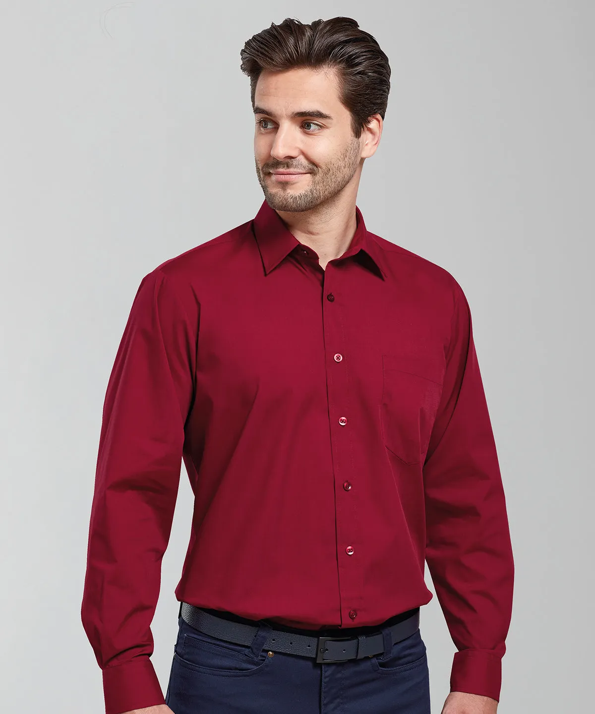Long sleeve poplin shirt | Steel*