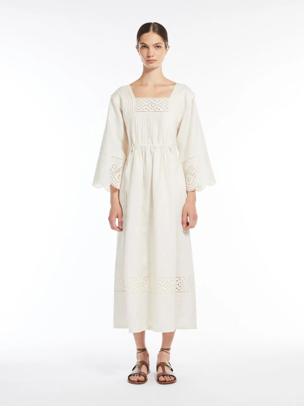Max Mara Weekend LUGLIO Ecru Feminine dress in linen canvas