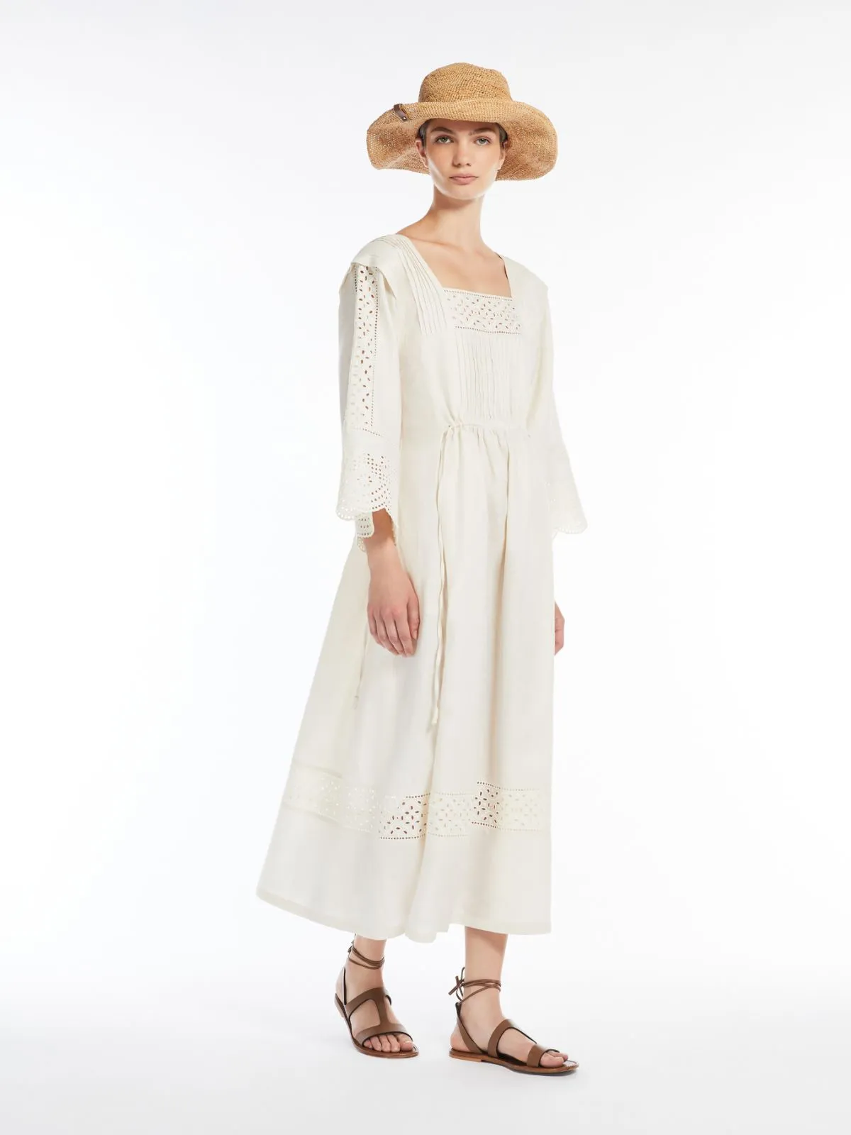 Max Mara Weekend LUGLIO Ecru Feminine dress in linen canvas