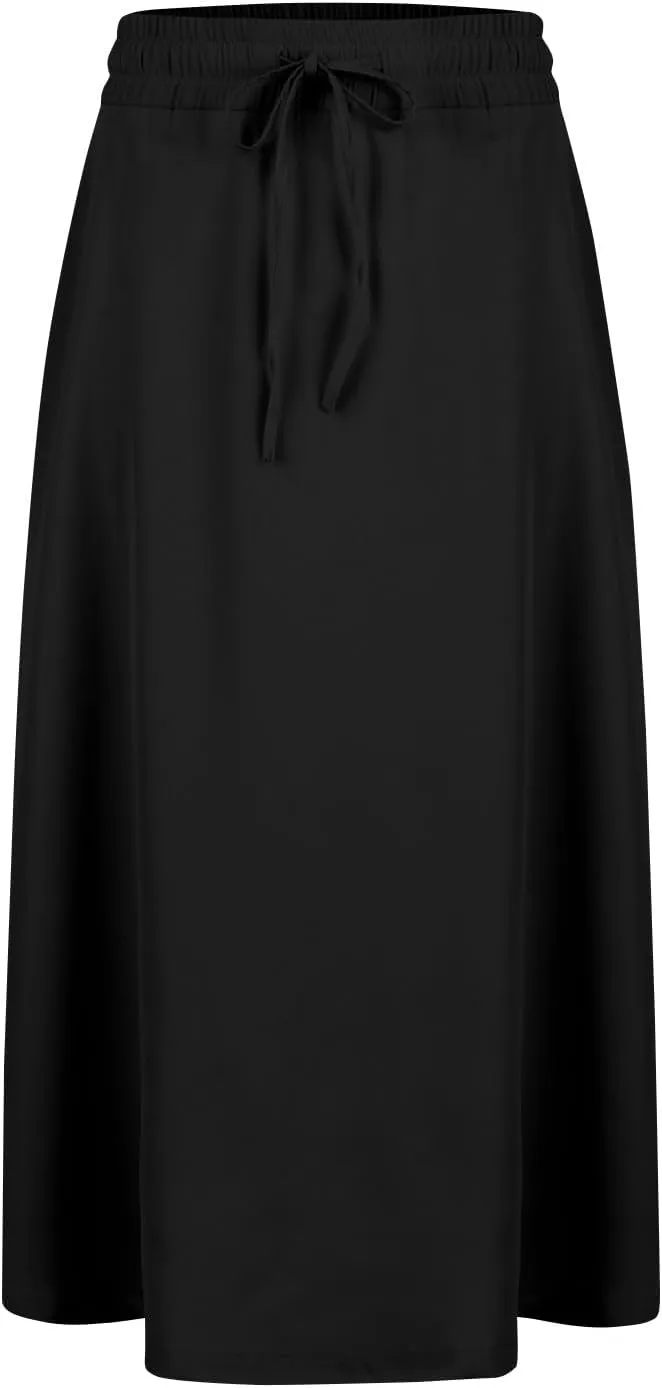 Midi Skirts for Women Trendy Summer Drawstring High Waisted Floral Boho Skirts Cute A Line Flowy Skirt with Pockets