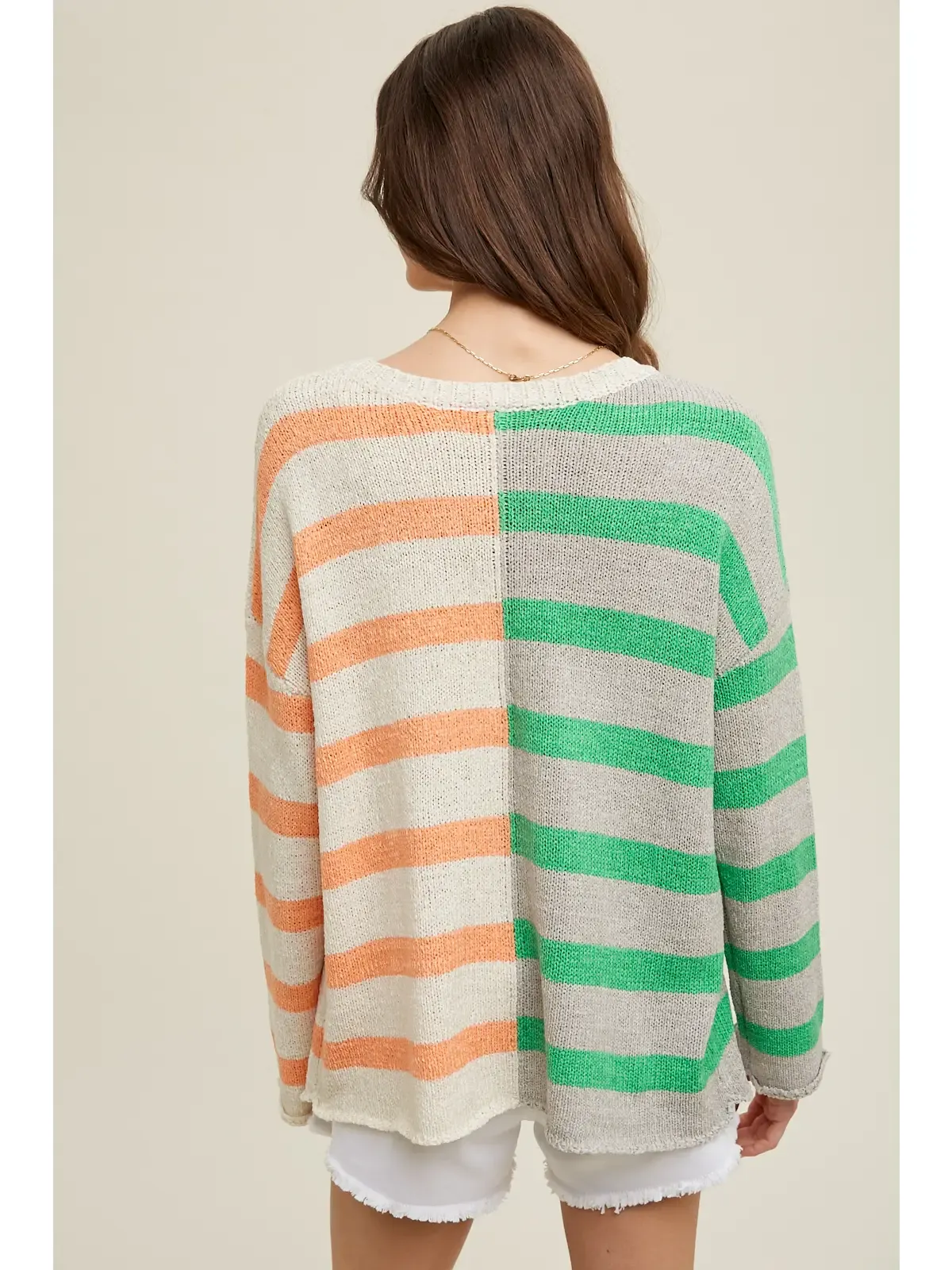 Mint/Natural Multi-Striped Colorblock Sweater