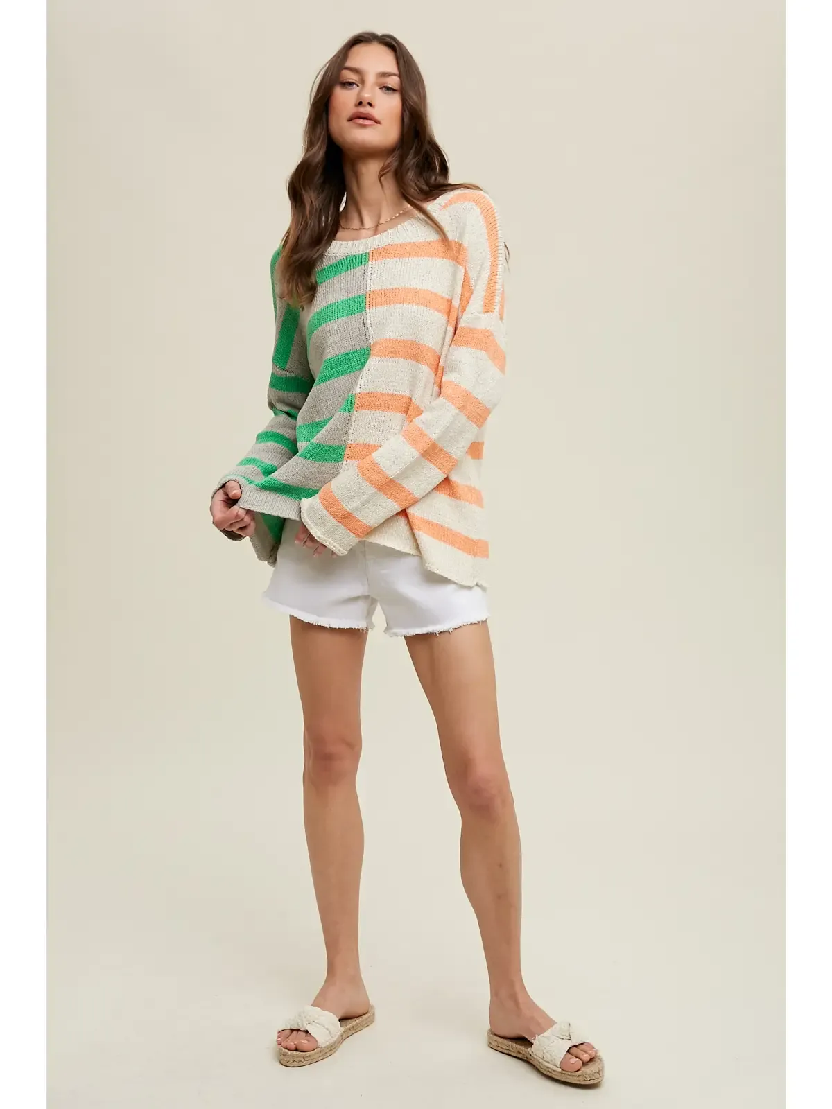 Mint/Natural Multi-Striped Colorblock Sweater