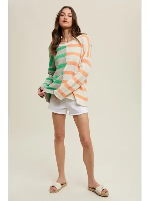 Mint/Natural Multi-Striped Colorblock Sweater