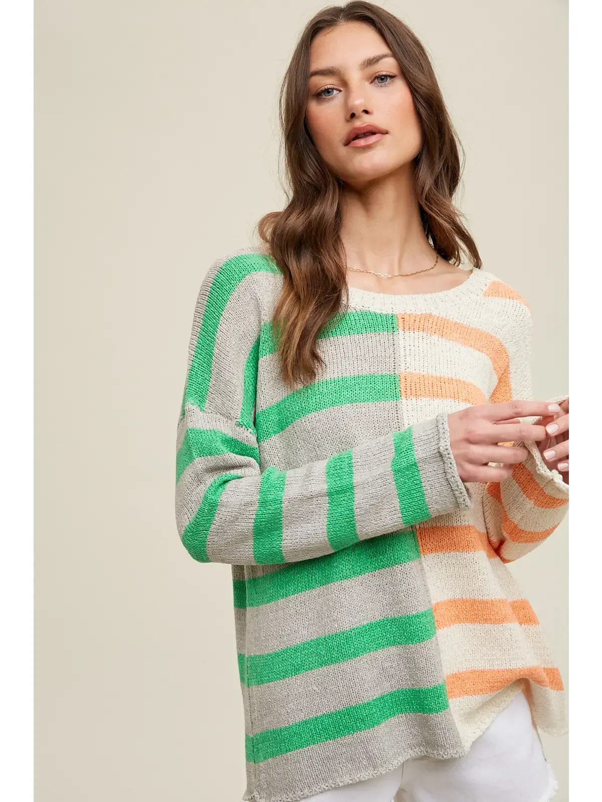 Mint/Natural Multi-Striped Colorblock Sweater