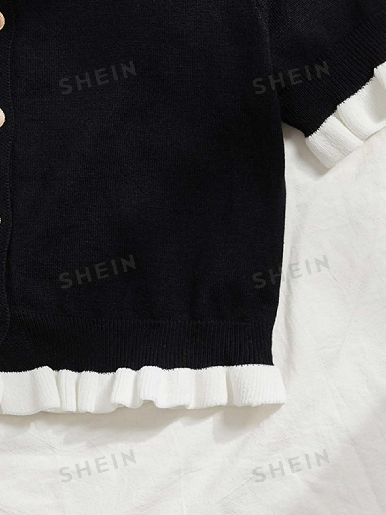 MOOSTA Button Front Contrast Binding Frill Trim Cardigan