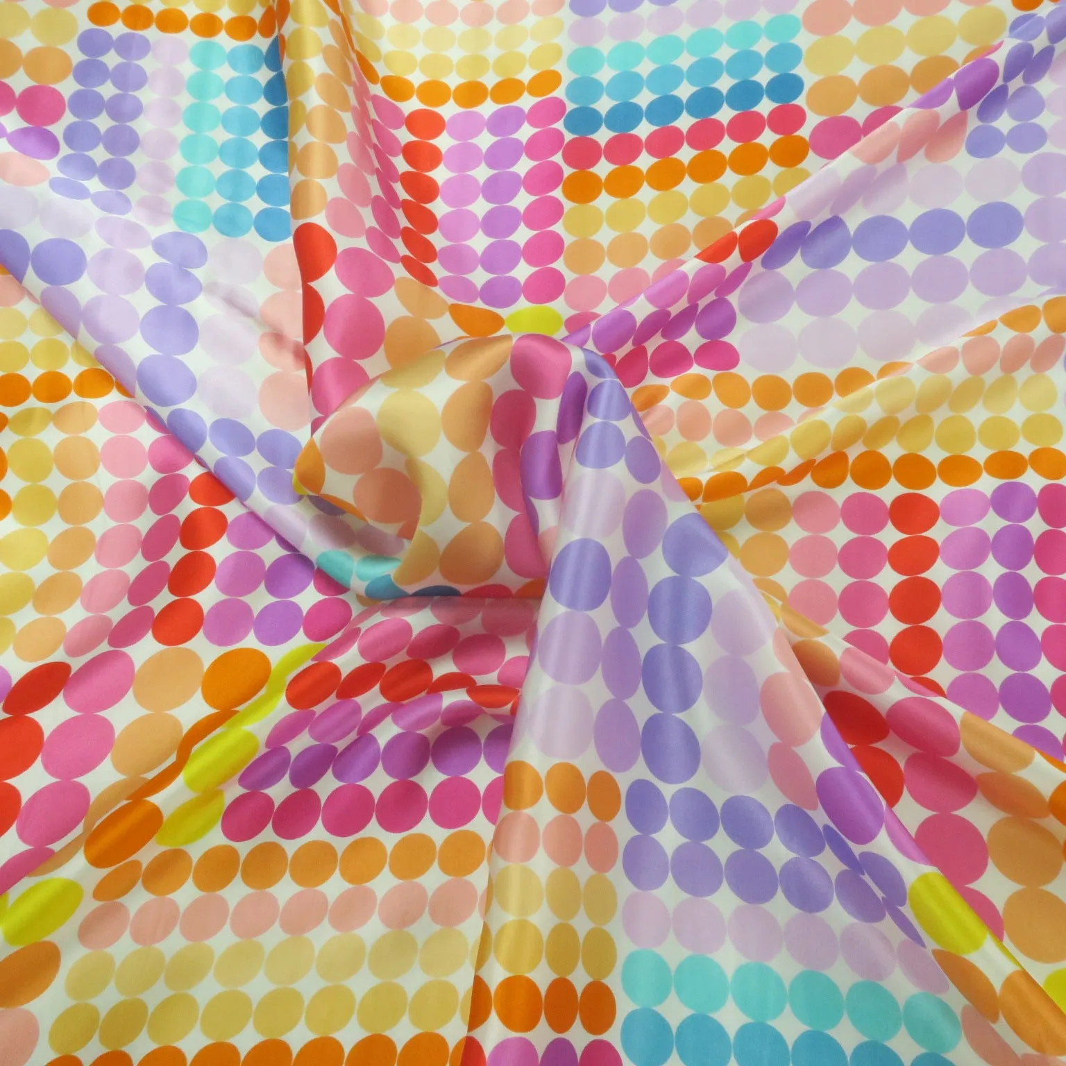 Multicolored Geometric with White Background Printed Silk Charmeuse Fabric
