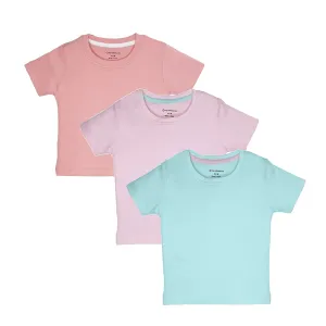 My Milestones Round Neck T-Shirt HS Solid Aqua / Peach / Pink - 3 Pc Pack
