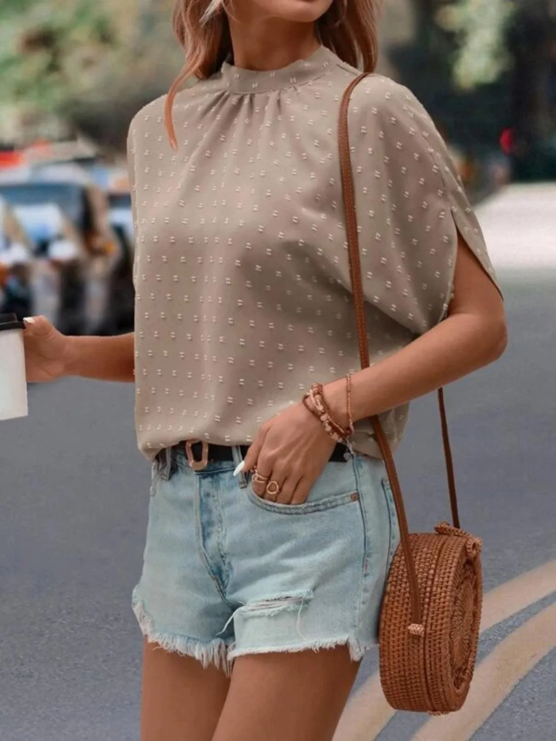 Office To Leisure Half Sleeve Tie Mock Neck Blouse