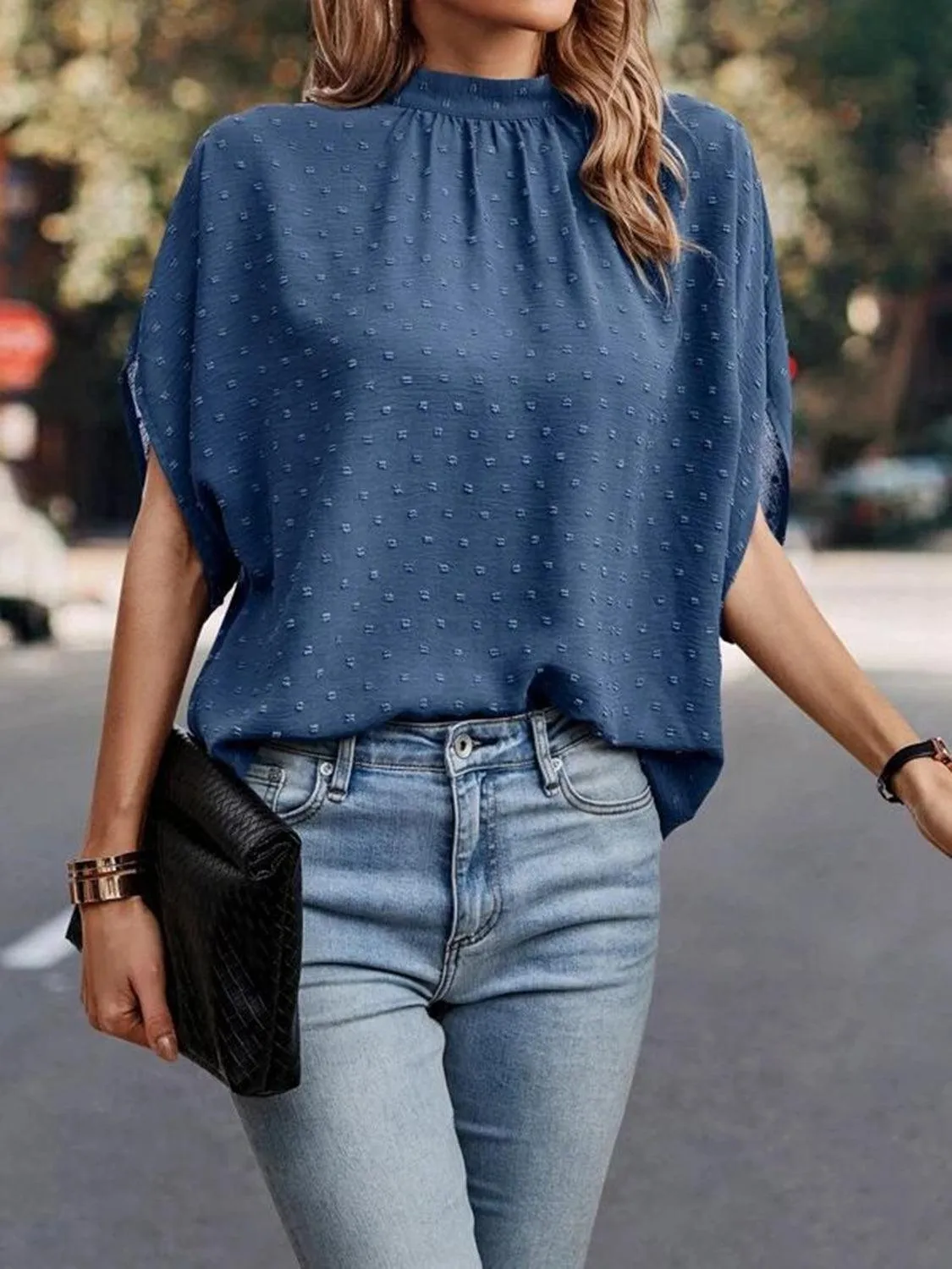 Office To Leisure Half Sleeve Tie Mock Neck Blouse