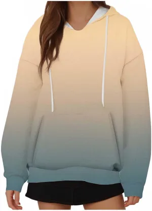 Oversized Hoodie for Women Ladies Sweatshirt Gradient Color Hooded Pullover Loose Fit Drawstring Shirts Long Sleeve