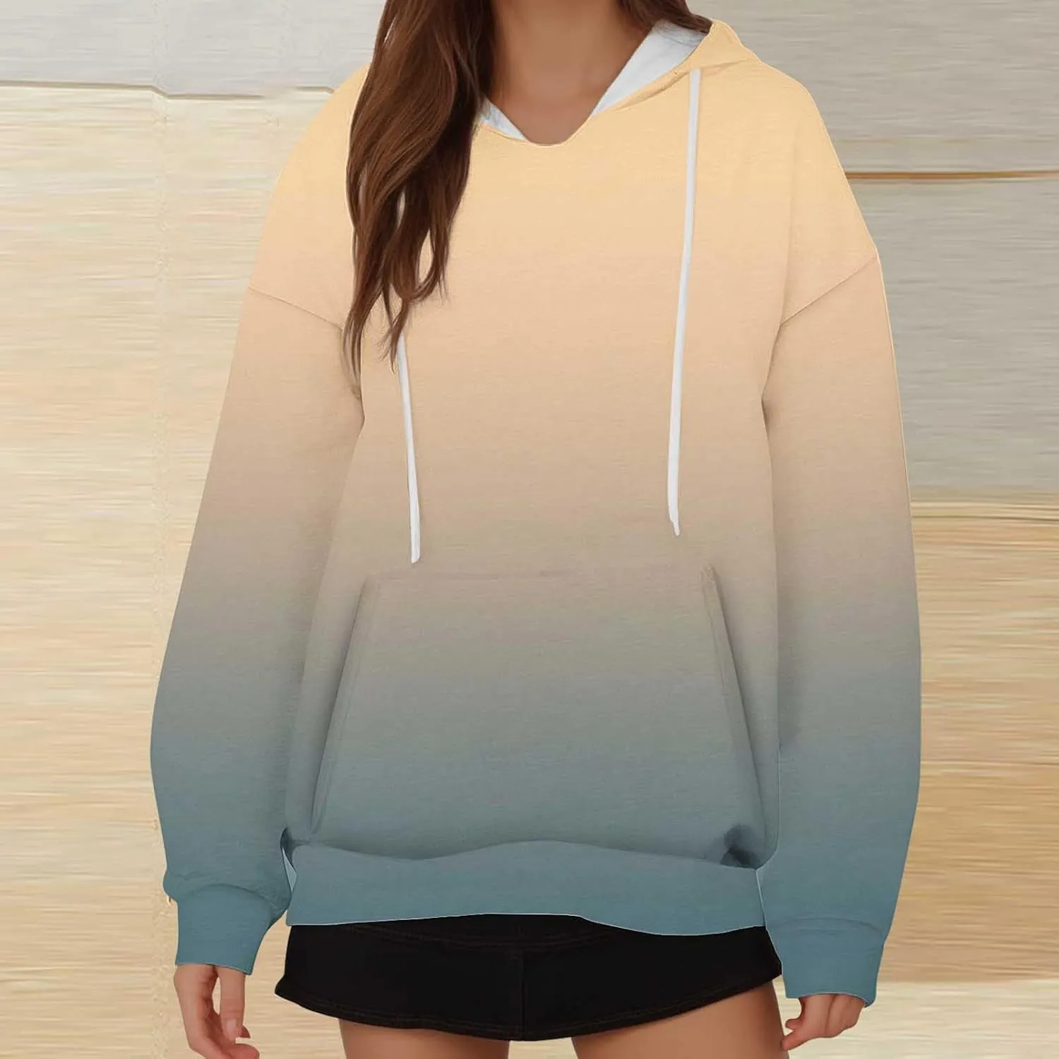 Oversized Hoodie for Women Ladies Sweatshirt Gradient Color Hooded Pullover Loose Fit Drawstring Shirts Long Sleeve