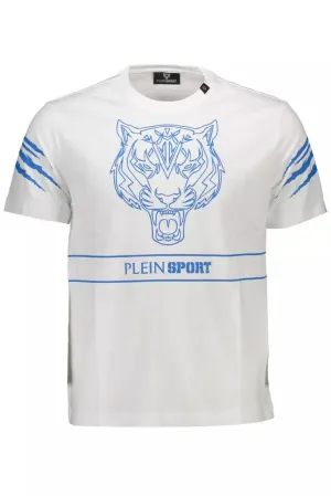 Plein Sport Sleek White Cotton Tee with Bold Contrasts
